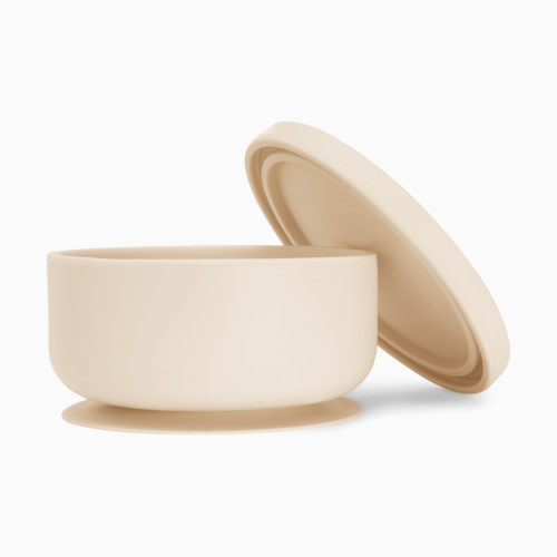 AEIOU Suction Bowl with Lid - Oat Milk