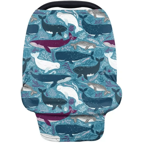 AFPANQZ Ocean Whale Nursing Covers for Newborns Baby Car Seat Covers for Baby Girls, All Season Baby Carseat Canopy Cover Ups Breastfeeding Scarves Breathable Baby Shower Gifts Teal Blue