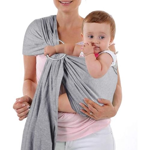 Baby Wrap Carrier and Ring Sling, Adjustable Linen Baby Wrap for Infant, Infant Sling for Infant, Newborn, Kids and Toddlers – Grey