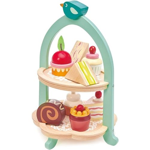 Tender Leaf Toys - Mini Chef Birdie Afternoon Tea Stand – Realistic English Sandwich, Cake and Pastry Tower for Pretend Play High-Tea Party - Social, Creative, and Imaginative Role Play - Age 3+