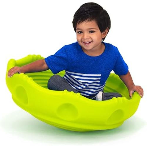 Simplay3 Two Sided Rock Around Wobble Disk and Climbing Dome for Toddlers and Kids - Rocking and Climbing - Indoor/Outdoor - Green, Made in USA