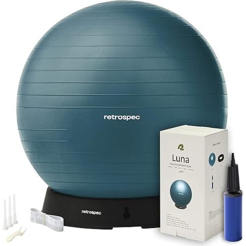 Retrospec Luna Exercise Ball, Base & Pump/Ball & Pump with Anti-Burst Material - Fitness Gym Swiss Ball - Perfect for Balance, Stability, Yoga, Pilates, Pregnancy & Birthing