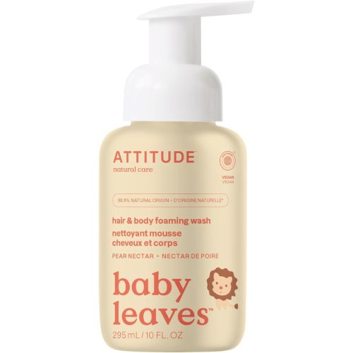 ATTITUDE 2-in-1 Hair and Body Foaming Baby Wash, EWG Verified Shampoo Soap, Dermatologically Tested, Made with Naturally Derived Ingredients, Vegan, Pear Nectar, 10 Fl Oz