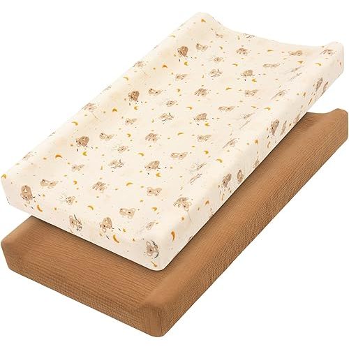 Muslin Changing Pad Cover 100% Cotton Diaper Changing Table Cover for Unisex Baby Boys Girls 2 Pack Changing Pad Sheets Brown