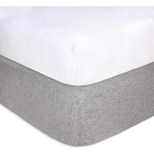 Burt's Bees Baby - Fitted Crib Sheets, Solid Color, 100% Organic Cotton Crib Sheet for Standard Crib & Toddler Mattresses, Heather Grey/White,(Pack of 2) - 2-Pack