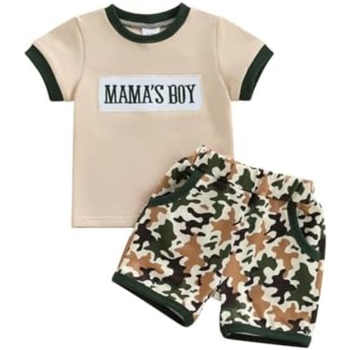 Toddler Baby Boy Summer Clothes Duck Print Short Sleeves T-Shirt Elastic Camouflage Shorts 2 Piece Outfit