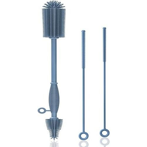 Bottle Brush and Straw Cleaner Set Silicone,Soft Baby Bottle Cleaner Brush,Bendable Straw Cleaning Brush,Long Handle Bottle Brushes for Cleaning (Blue)