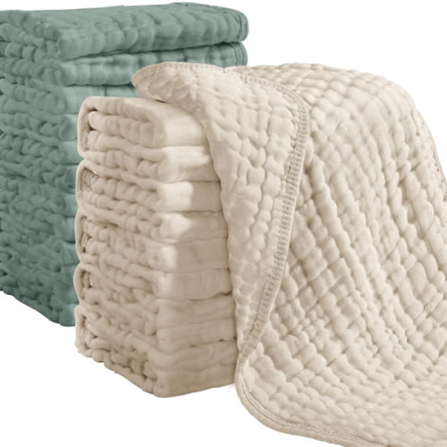 Looxii Muslin Burp Cloths Large 20''x10'' Apricot + Dark Green (12 Pack)