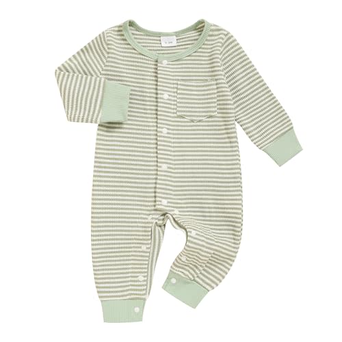 GRNSHTS Baby Boy Clothes Striped Waffle Baby Boy Fall Outfits Long Sleeve Newborn Boy Romper Infant Winter Bodysuit Jumpsuit