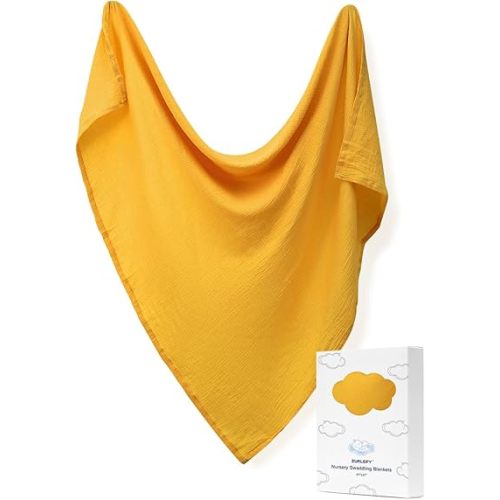 Yellow Muslin Swaddle Blanket for Baby, Unisex Cotton Receiving Blanket, Wrap Swaddles for Newborns Baby Essentials (42-03)