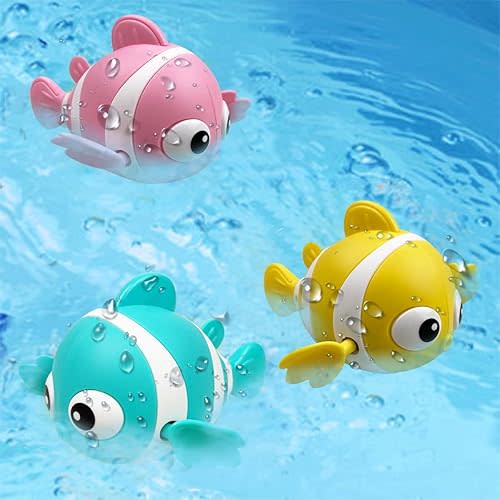 Pinkiwine 3 Pack Clown Fish Swimming Bath Toys Floating Wind Up Toys for Baby Toddlers Kids Christmas Stocking Stuffers Gifts