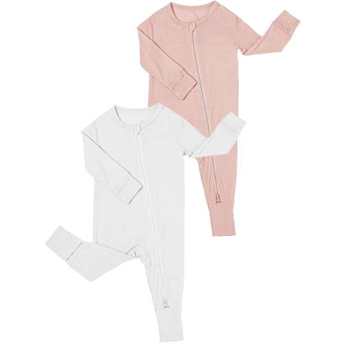 QEFJNO 2-Pack Baby Bamboo Viscose Pajamas Girls 2 Way Zip Long Sleeve Sleepers