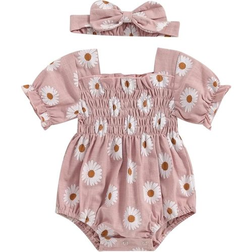 ZAXARRA Infant Baby Girl Plaid Romper Baby Pleated Romper Ruffle Festival Bodysuit Spring Summer Clothes with Headband