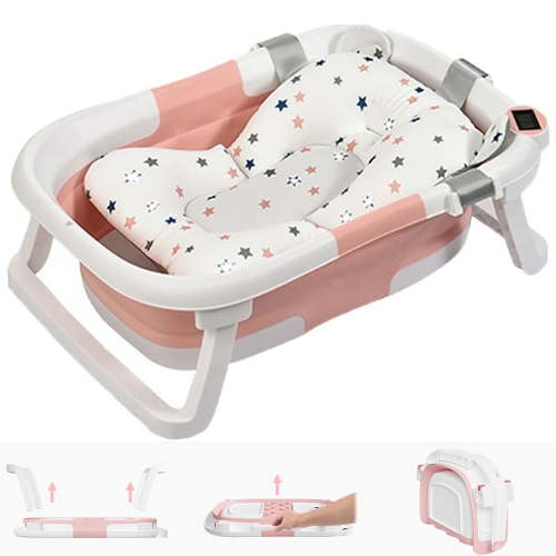 Prociv Collapsible Baby Bathtub for Infants to Toddler, Portable Travel Bathtub Multifunctional Bathtub with Drain Hole, Baby Folding Bathtub for Newborn 0-36 Month Pink