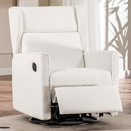 COMHOMA Nursery Rocking Chair Teddy Upholstered Swivel Rocker Recliner Manual Glider Reclining Chair for Living Room Bedroom Offices (Beige, 1 PCS)
