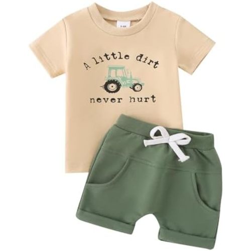 Yvowming Toddler Baby Boy Clothes Kids Summer Truck Print T Shirt Short Set with Pockets 0-4T