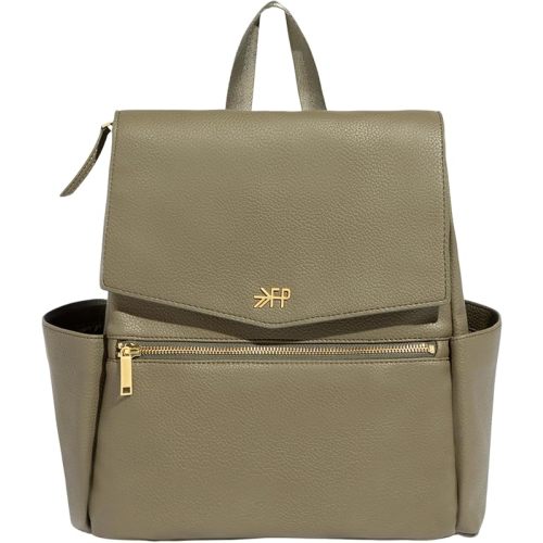 Freshly Picked Mini Classic Diaper Bag Backpack, Wipeable Vegan Leather Baby Diaper Bag, 8 Pockets Total (Sage Green)