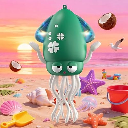 Interactive Octopus Toy,Dancing Octopus with LED Lighting,Music,Intelligent Obstacle Avoidance and Fishing Rod, Baby Toy for Tummy Time, Musical Toy for Babies(Sky Blue)