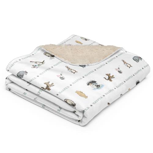 Winnie-the-Pooh Personalized Name Baby Blanket, Personal Gift for Baby Boys, Custom Gender Neutral Newborn Sherpa Throw
