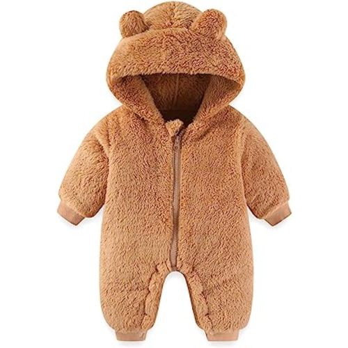 Newborn Baby Bear Onesie Outfit Suit Girls Boys Fleece Jumpsuit Romper Hooded Winter Snowsuit Clothes