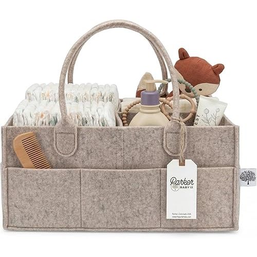Parker Baby Co. Diaper Caddy - Nursery Storage Bin and Car Organizer for Diapers and Baby Wipes - Oatmeal, Large