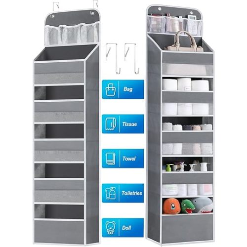 Over the Door Organizer Storage - 6 Shelf Hanging Storage Door Organizer with 8 Large Capacity Pockets, Anti Tilt Behind Door Organizer for Pantry,Nursery,Bathroom,Bedroom,Kitchen,Dorm,Camper,1 Pack