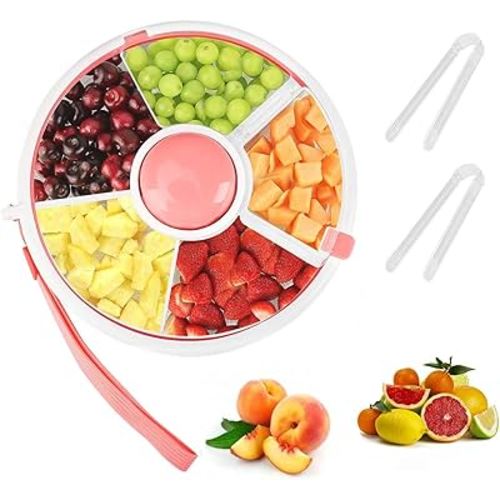 Kids Snack Spinner Bundle with Hand Strap and 2 Clips, 360°Rotating Snack Container for Kids,Reusable Snack Box with with 5 Compartment Dispenser and Lid,Food Storage Containers,Leakproof Spill-Proof