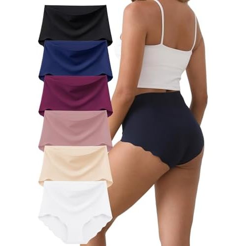 Womens Underwear, Seamless Underwear for Women, Briefs, No Show Panties, Scalloped Edge, Multicolor, 6-Pack