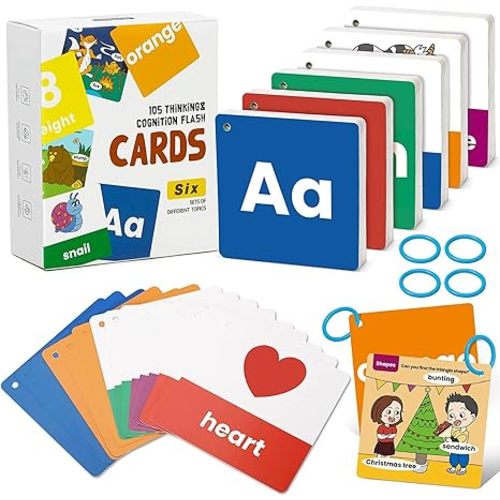 beiens Flash Cards for Toddlers 1-4 Years - 105 Cards - 210 Sides with Rings - Learn Colors, Number, Shapes, Animals, Body Parts, ABC Letters & Sight Words - Fun Learning and Educational Flashcards