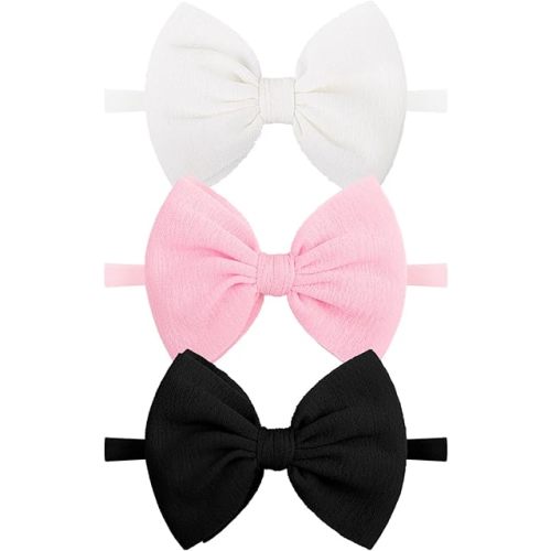 Black Baby Bow White Nylon Headband Bows Baby Girls Hair Accessories Toddler Newborn Hair Accessories Pink Baby Bow Infant Headband 3Pcs