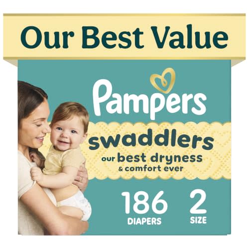 Pampers Swaddlers Diapers, Size 2 (10-22 lbs), 186 Count, Fragrance Free, Hypoallergenic, Absorbent, Pediatrician Recommended, Skin Safe