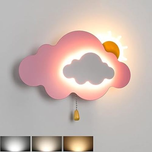 DorkTees Wallps,Led Cloud Kids Wall Light with Pull Switch, 7W Child Room Wallp 3000K-6000K Girl Boy Room Child Light Bedp Cloud Sindoor Wall Sconce Lighting/Pink