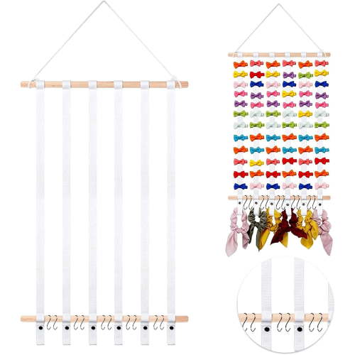 STONCEL Bow Holder for Girls Hair Bows, Hair Accessories Headband Holder Organizer, Bow Hanger with Hooks, Hair Clips Storage for Girls Room Nursery Home Decor 23.6 inch(White)
