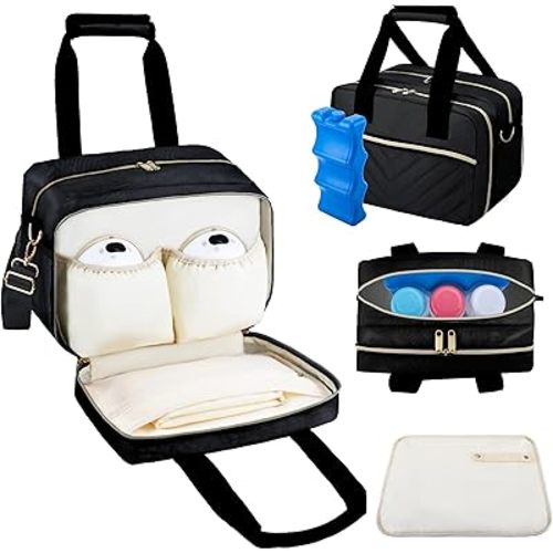 Breastmilk Cooler Bag with Ice Pack, Wearable Breast Pump Storage Bag, Insulated Bottle Travel Bag Compatible with Momcozy/Elvie/Willow, Fits Baby Bottles up to 9 Ounce with Shoulder Strap Black Mini