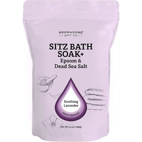 Aromasong Sitz Bath Soak Postpartum essentials for Mom, Dead Sea, Epsom Salts, with Soothing and Calming Ingredients Including Lavender, Chamomile Flower, and Eucalyptus Oil - Made in USA- 14 Oz. Bag