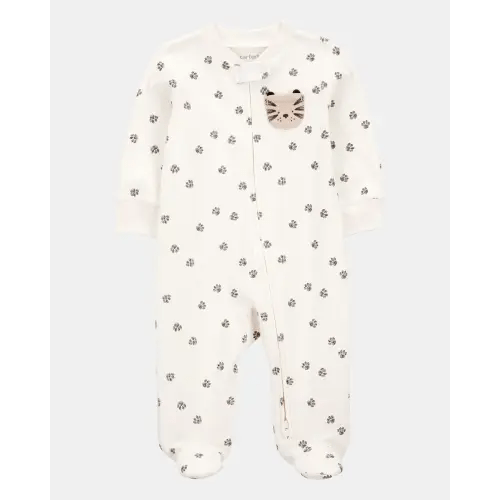 Baby Tiger Print 2-Way Zip Cotton Sleep & Play Pajamas - Ivory | Carter's