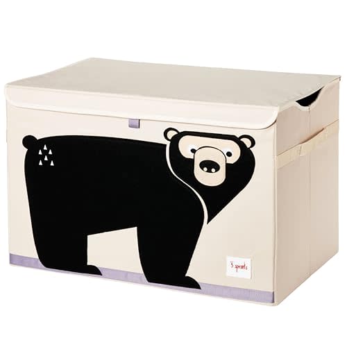 3 Sprouts Large Toy Chest for Kids with Lid and Handles - Collapsible Toy Storage Bin/Trunk/Box/Basket Organizer for Boys & Girls Playroom, Nursery, Bear