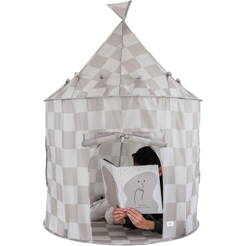 3 Sprouts Kids Play Tent - Sustainable Recycled Fabric – Fun Spacious Childs Playhouse for Indoor Games for Boys & Girls - Durable Fort Pop Up House for Toddlers & Children Age 3-10 - Checkered Beige
