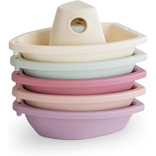 mushie Stackable Bath Boats Toy (Petal) | Floating Bathtub Toys for Baby & Toddler, Set of 5 | Made in Denmark