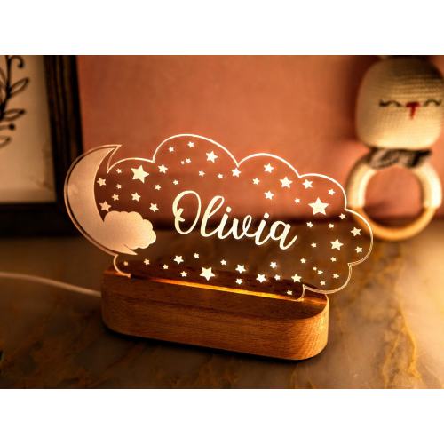 Personalized Night Light with Moon & Stars - Kids Room Decor - Newborn Boy Girl Name Gift - Gift for Baby and Toddler - Gift for Unique Baby