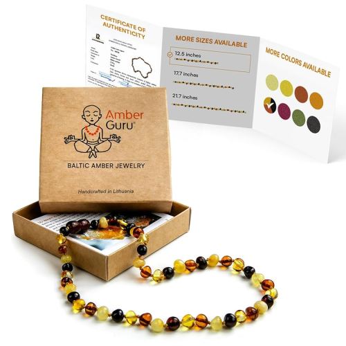 Baltic Amber Necklace (Authentic, Certified) - 12.5 inches - Unisex Jewelry - Cognac (Polished) - Real Amber Beads - Proud to Deliver Genuine Baltic Sea Wonder - Ambar