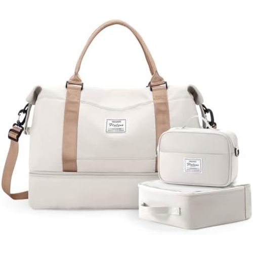 Travel Duffle Bag for Women,Weekender Overnight Bag with Shoe Compartment,Carry on Personal Item Travel Bag,3 Pcs Set