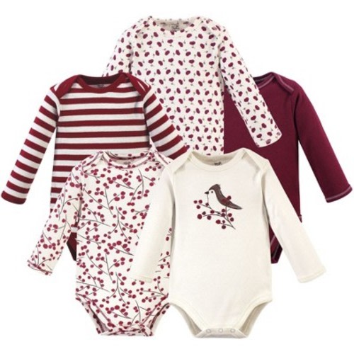 Touched by Nature Baby Girl Organic Cotton Long-Sleeve Bodysuits 5pk, Berry Branch, 0-3 Months