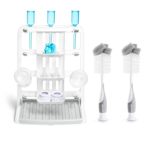 Munchkin® Tidy Dry™ Baby Bottle Drying Rack and 2pk Sponge™ Bottle Brush, Grey - Bottle Brush + Drying Rack