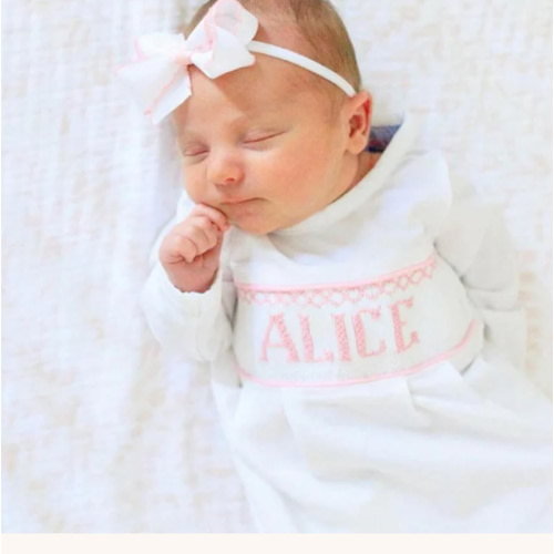 Pink Baby Snuggles - Custom Smocked Pima Gown and Hat