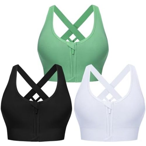Sykooria Women Sports Bras High Impact Strappy Cross Back Padded Workout Bras for Running Yoga Gym