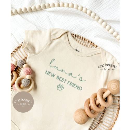 New Best Friend Onesies®, Embroidered Protected By Dog Name, Personalized Dog Name Onesie® Baby Shower Gift, Pregnancy Announcement Newborn