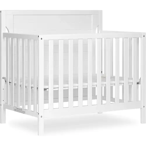 Dream On Me Bellport 4 in 1 Convertible Mini/Portable Crib In White, Non-Toxic Finish, Made of Sustainable New Zealand Pinewood, With 3 Mattress Height Settings