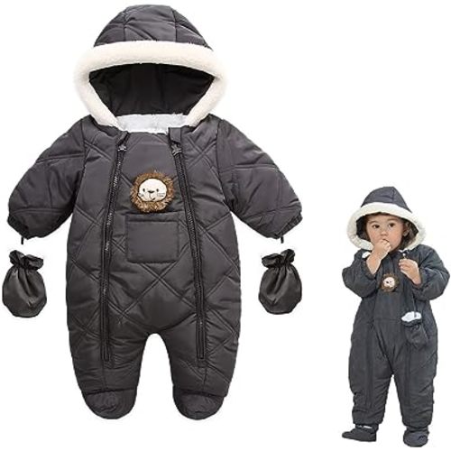 XIFAMNIY Baby Winter Outfit Coat Romper Outwear Hooded Footie Toddler Infant Lion Snowsuit