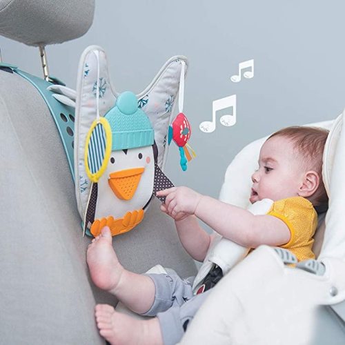 Taf Toys Penguin Play and Kick Infant Car Toy Travel Activity Center for Rear Facing Baby with Remote Control | Parent and Baby’s Travel Companion, Keeps Both Relaxed While Driving - With Remote